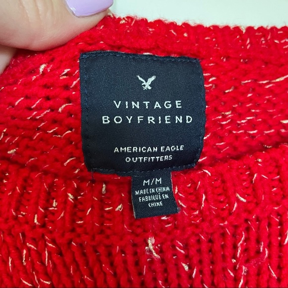 7 Tops $25/American Eagle Outfitters Vintage Scoop Neck Red&Gold Sweater.Med - Picture 3 of 9